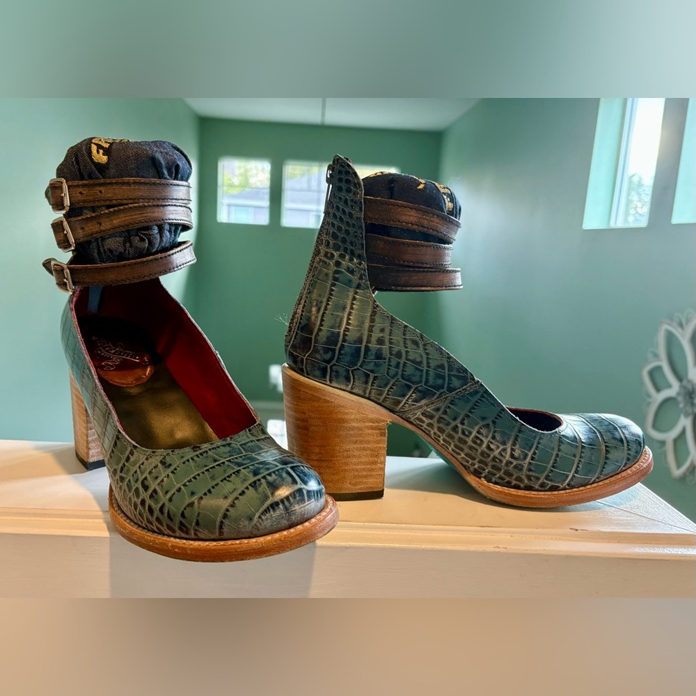 Freebird Randi Turquoise Croc Patterned Heels